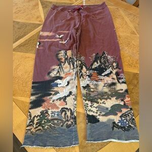 Rare, Soft Surroundings Burgundy Asian Print Sweatpants.